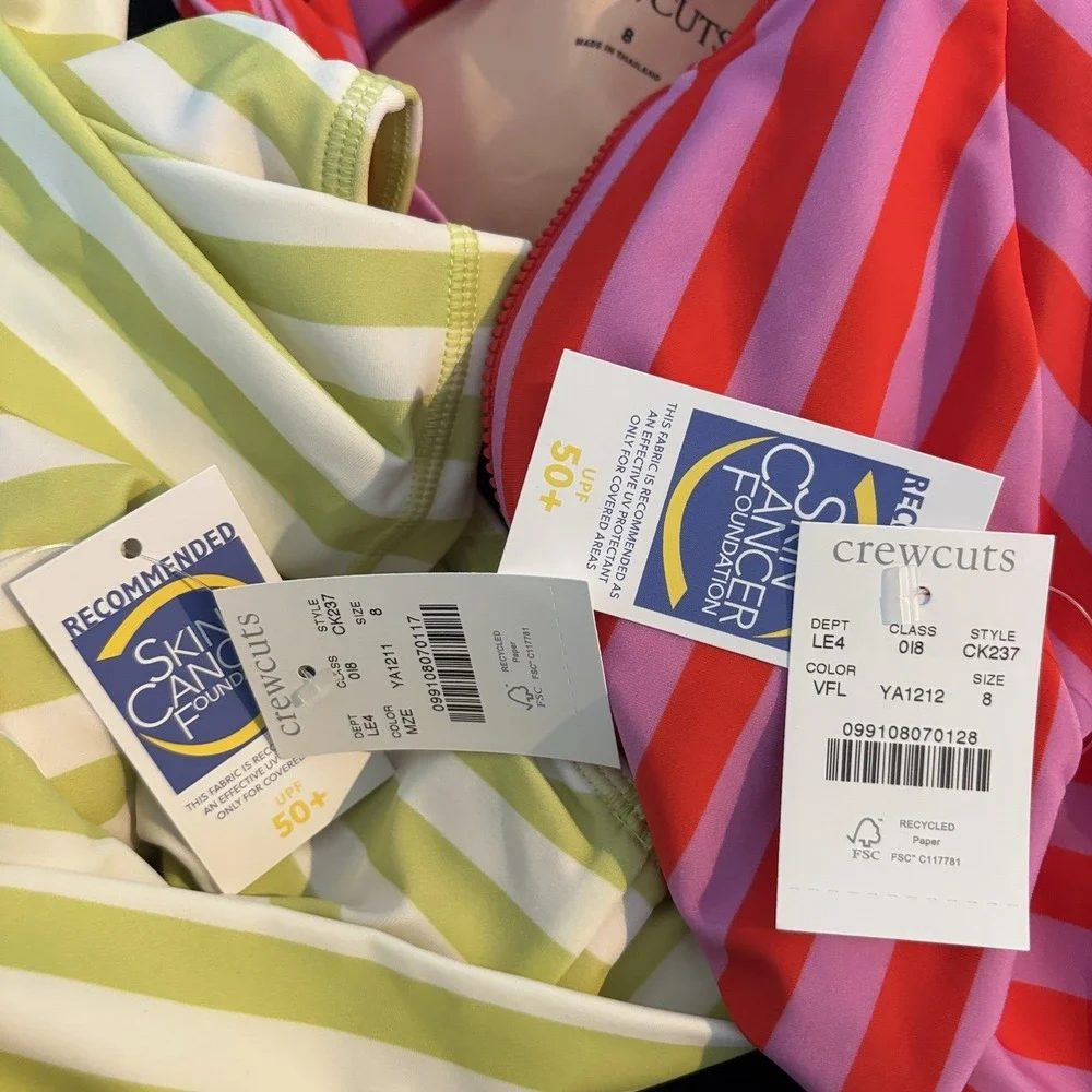 J Crew Crewcuts Girls Zip-Up Rash Guard UPF 50+ Swimsuits Size 8~LOT OF 2~ NWT